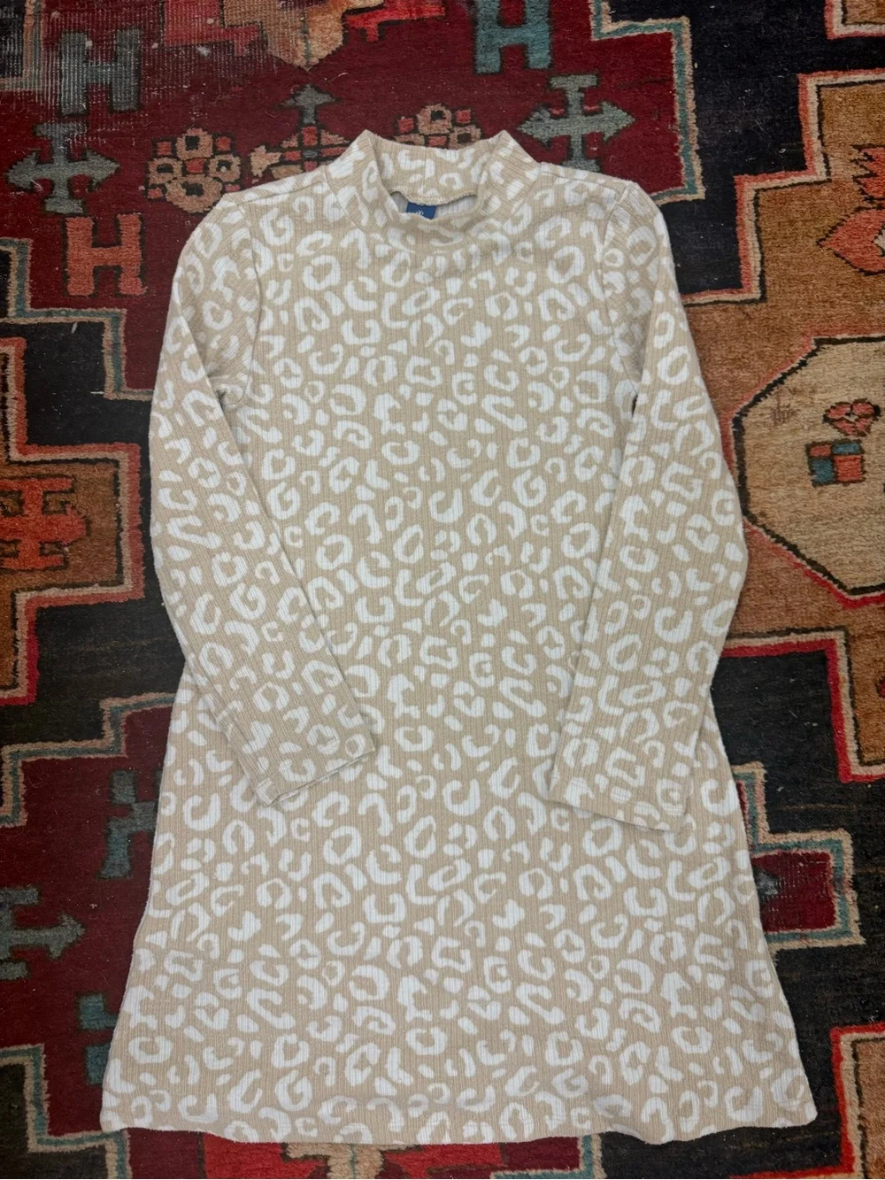 Old Navy Beige and White Leopard Knit Dress